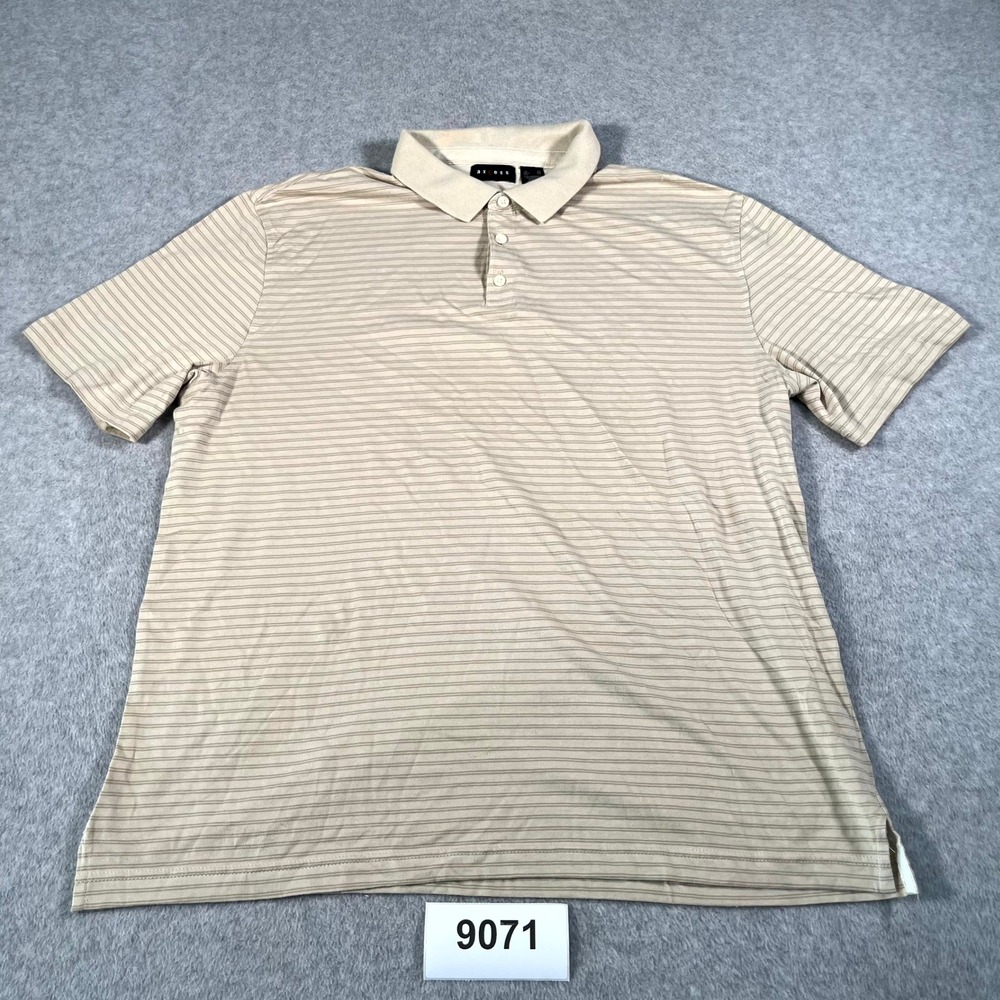 Axcess Performance Polo Shirt Mens XL Beige Striped Cotton Collared Casual